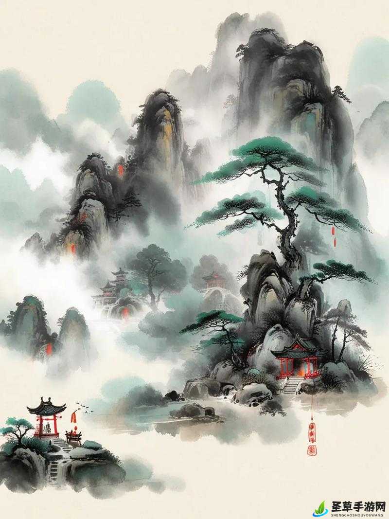 桃花源口，水潺潺流淌，宁静致远，如梦如幻